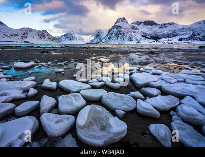 4K Timelapse of Lofoten islands in winter, Norway, Europe Stock Photo