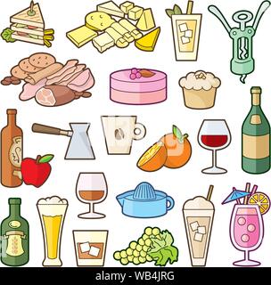 Set of color bistro and restaurant menu icons. Stock Vector