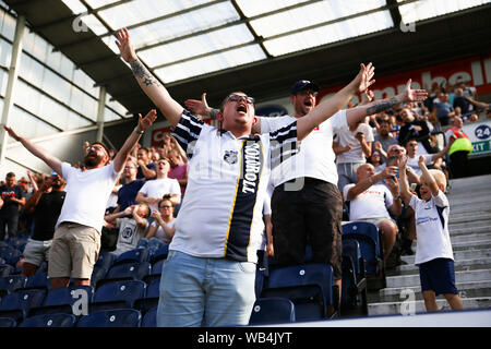 Preston, UK. 24th Aug, 2019. PRESTON, ENGLAND Preston North End fan celebrates after the Sky Bet Championship match between Preston North End and Sheffield Wednesday at Deepdale, Preston on Saturday 24th August 2019. (Credit: Tim Markland | MI News) Editorial use only, license required for commercial use. No use in betting, games or a single club/league/player publications. Photograph may only be used for newspaper and/or magazine editorial purposes Credit: MI News & Sport /Alamy Live News Stock Photo