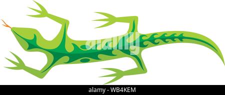 Green lizard icon with tribal shapes on body isolated on white background. Stock Vector