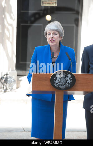 Theresa May, Philip May, Prime Minister makes her final departure speech with her husband Philip, by her side. 24.07.19 Featuring: Theresa May Where: London, United Kingdom When: 24 Jul 2019 Credit: WENN.com Stock Photo