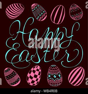 Hand written Easter phrase. Greeting card text templates with Easter eggs. Happy easter lettering in modern calligraphy style. vector holiday illustration of handwritten Happy Easter Stock Vector