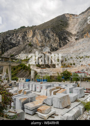 FANTISCRITTI, CARRARA, ITALY - AUGUST 23, 2019: Marble quarrying has been a major industry since Ancient Roman times. Cut blocks await transporation. Stock Photo