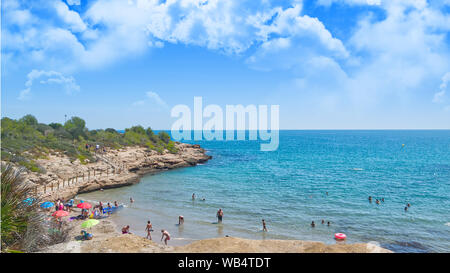 Cala Vidre in Catalan, Vidre Cove landscape and beach in the touristic landmark of l'Ametlla de Mar in Tarragona Stock Photo