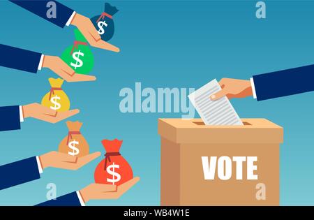 Vector of a lobbyist buying election vote. Bribe and corruption in politics concept Stock Vector