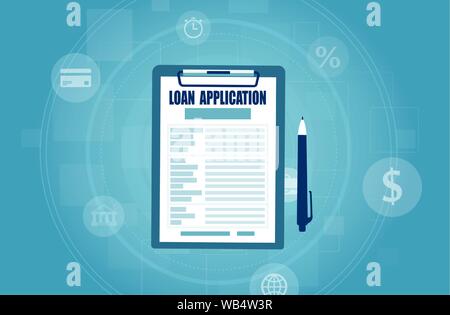Vector of a clipboard with a loan application form and a pen Stock Vector