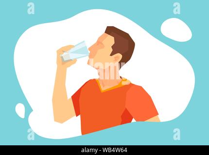 Vector of a young man drinking water from a glass. Stock Vector