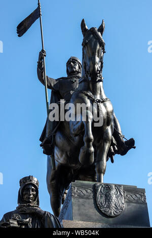 Prague statue Saint Wenceslas on a horse, and his grandmother Saint Ludmila, Wenceslas Square, Prague Czech Republic