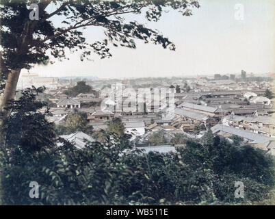 [ 1880s Japan - Tokyo from Atago-yama ] —   View on Tokyo from Atago-yama, a hill some 26 meters above sea-level. The photographer pointed his camera towards the north. Teh greenery at the back is most probably the Imperial Palace. During the Edo Period, Atago-yama was a popular place for people to enjoy watching the moon. It was also a great place to photograph panoramic views of the city.  19th century vintage albumen photograph. Stock Photo