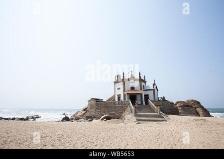 The chapel of Senhor da Pedra on Miramar beach, in the district of Vila Nova de Gaia, Portugal Stock Photo
