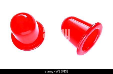 Silicon cupping set, red medical massage vacuum cups isolated on white background Stock Photo