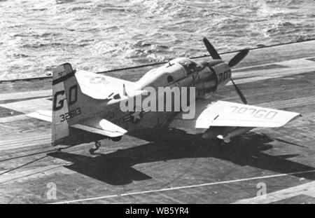 EA-1F of VAW-33 landing on USS John F. Kennedy (CVA-67) in 1969. Stock Photo