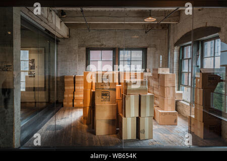 Exhibition space, The sixth-floor storeroom of the Texas School Book Depository in Dallas, Texas, where presumptive assassin of President John F. Kennedy was perched on Nov. 22, 1963 Stock Photo