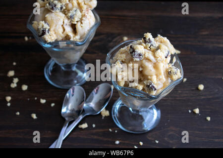 Vegan Salted Caramel Cookie Dough Ice Cream Sundae Stock Photo