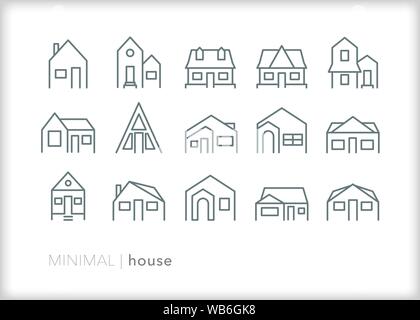 Set of 15 residential house line icons Stock Vector