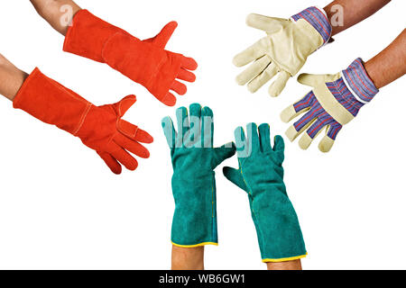 Various pieces of safety gloves equipment for workers Stock Photo