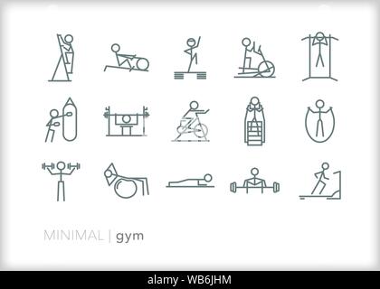 Set of 15 gym line icons for cardio and weigh lifting to a healthier life Stock Vector