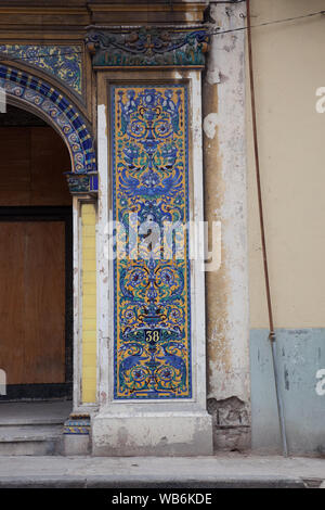 Façades and details in residential neighborhoods in Old Havana, Cuba Stock Photo