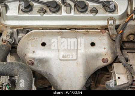 Aluminium engine heat shield for protection from hot. Stock Photo