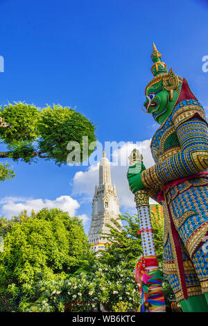 The green one  is named Tosakan, The Giants in Wat Arun , Temple of  Dawn, Wat Arun is a Buddhist temple in Bangkok Thailand. Stock Photo