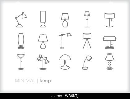 Set of 15 lamp line icons for interior home decor Stock Vector