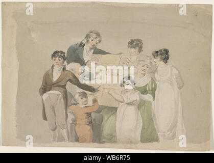 Family group - Smith, his wife and six children pointing at examples of their work Abstract/medium: 1 drawing : watercolor and graphite ; 15.8 x 22.5 cm (sheet). Stock Photo