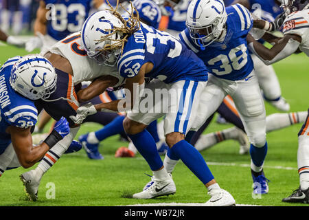 Indianapolis Colts cornerback Jalen Collins (32) lines up against the  Cleveland Browns during an NFL preseason football game in Indianapolis,  Saturday, Aug. 17, 2019. The Browns won the game 21-18. (Jeff Haynes/AP