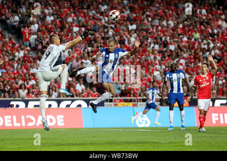 Odysseas Vlachodimos of SL Benfica (L) and Pepe of FC Porto (R) are seen in action during the League NOS 2019/20 football match between SL Benfica and FC Porto in Lisbon.(Final score; SL Benfica 0:2 FC Porto) Stock Photo