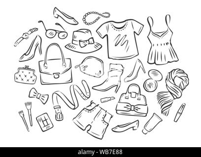 Women's clothing collection. Fashion sketch vector illustration Stock Vector