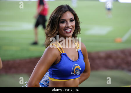 Los Angeles, CA., USA. 24th August, 2019. Rams Cheerleader during the NFL game between Denver Broncos vs Los Angeles Rams at the Los Angeles Memorial Coliseum in Los Angeles, Ca on August 24, 2019. Jevone Moore Credit: Cal Sport Media/Alamy Live News Stock Photo