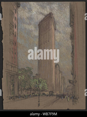 Flatiron Building from Fifth Avenue and Twenty-Seventh Street Abstract/medium: 1 drawing on dark brown paper : colored crayons, pencil ; sheet 29.3 x 23.2 cm. Stock Photo