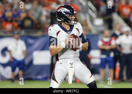 Denver Broncos quarterback Brett Rypien (4) looks to throw against the  Atlanta Falcons during the second half of the Pro Football Hall of Fame NFL  preseason game, Thursday, Aug. 1, 2019, in