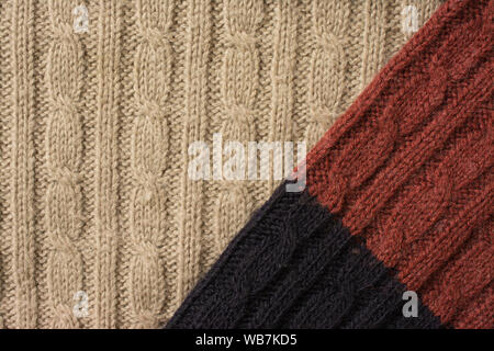 highly detailed needlework wool fabric, close up wool texture background Stock Photo