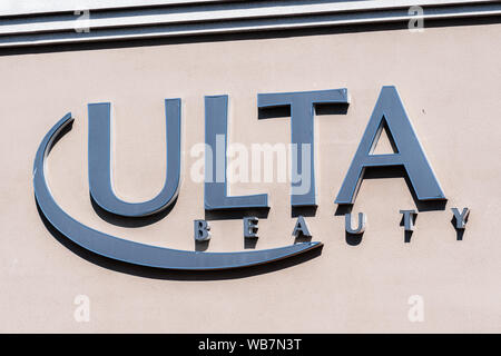 August 24, 2019 San Mateo / CA / USA - Close up of ULTA beauty sign at their store in San Francisco bay area Stock Photo