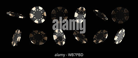 Modern Black And Gold Casino Chips, Isolated On The Black Background - 3D Illustration Stock Photo