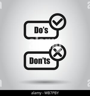 Do's and don'ts sign icon in flat style. Like, unlike vector illustration on isolated background. Yes, no business concept. Stock Vector
