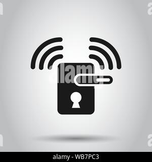 Wireless door lock sign icon in flat style. Smart home vector illustration on isolated background. Remote system business concept. Stock Vector