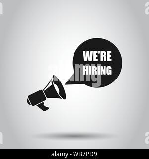 We're hiring icon in flat style. Job vacancy search vector illustration on isolated background. Megaphone announce business concept. Stock Vector