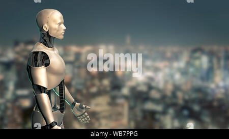 robot, humanoid machine using artificial intelligence in city enviroment