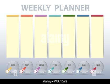 Weekly planner template vector on the blue gradient background.. Stock Vector