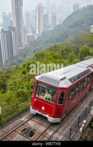 The Peak Tram going up to Victoria Peak. Hong Kong, China. Stock Photo