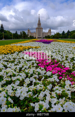 MOSCOW, RUSSIA - AUGUST 1, 2019:   Lomonosov Moscow State University main building at Sparrow Hills Stock Photo