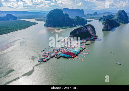 Panyee muslim floating village aerial view in Phang Nga national park in Thailand Stock Photo