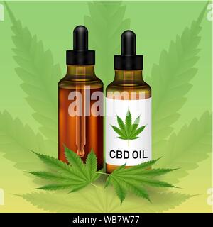 Cannabidiol or CBD oil with marijuanna leaf Stock Vector