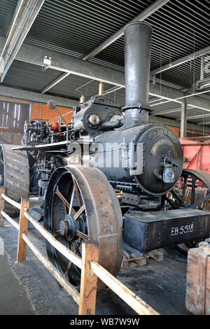 Steam powered traction engine by John Fowler and Co (Leeds) Ltd. Inside the Museum of Lincolnshire Life, Lincoln, Lincolnshire, UK Stock Photo