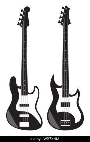 Black and white electric guitars isolated on white background. Flat style vector illustration Stock Vector