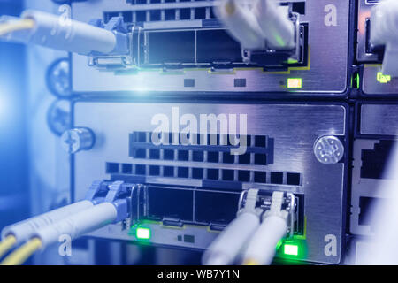 Server connected with cables,computing technology concept. Stock Photo