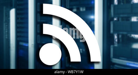 Icon WiFi on datacenter blurred background. Telecommunication concept Stock Photo