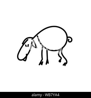 Cute cartoon vector sheep on the meadow. Funny lamb. Vector EPS10. Made in the style of line art. Stock Vector