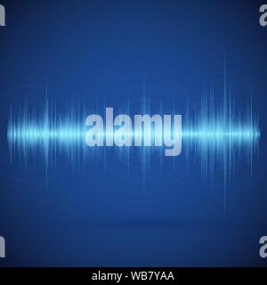 Equalizer on blue background. Music wave. Abstract digital audio track. Pulse of voice signal. Design of spectrum equaliser. Vector illustration Stock Vector